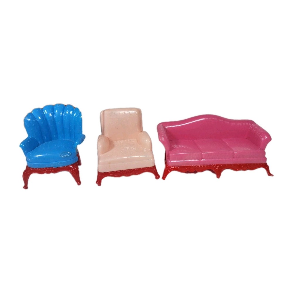 Vtg 1950s RENWAL Dollhouse Living Room Furniture Sofa Couch Chairs Lot of 3 Pcs
